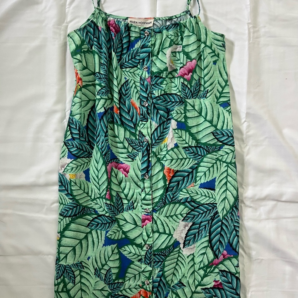Like New! Mara Hoffman Leaf Print Top in Green and Pink- Size Small - Picture 2 of 4